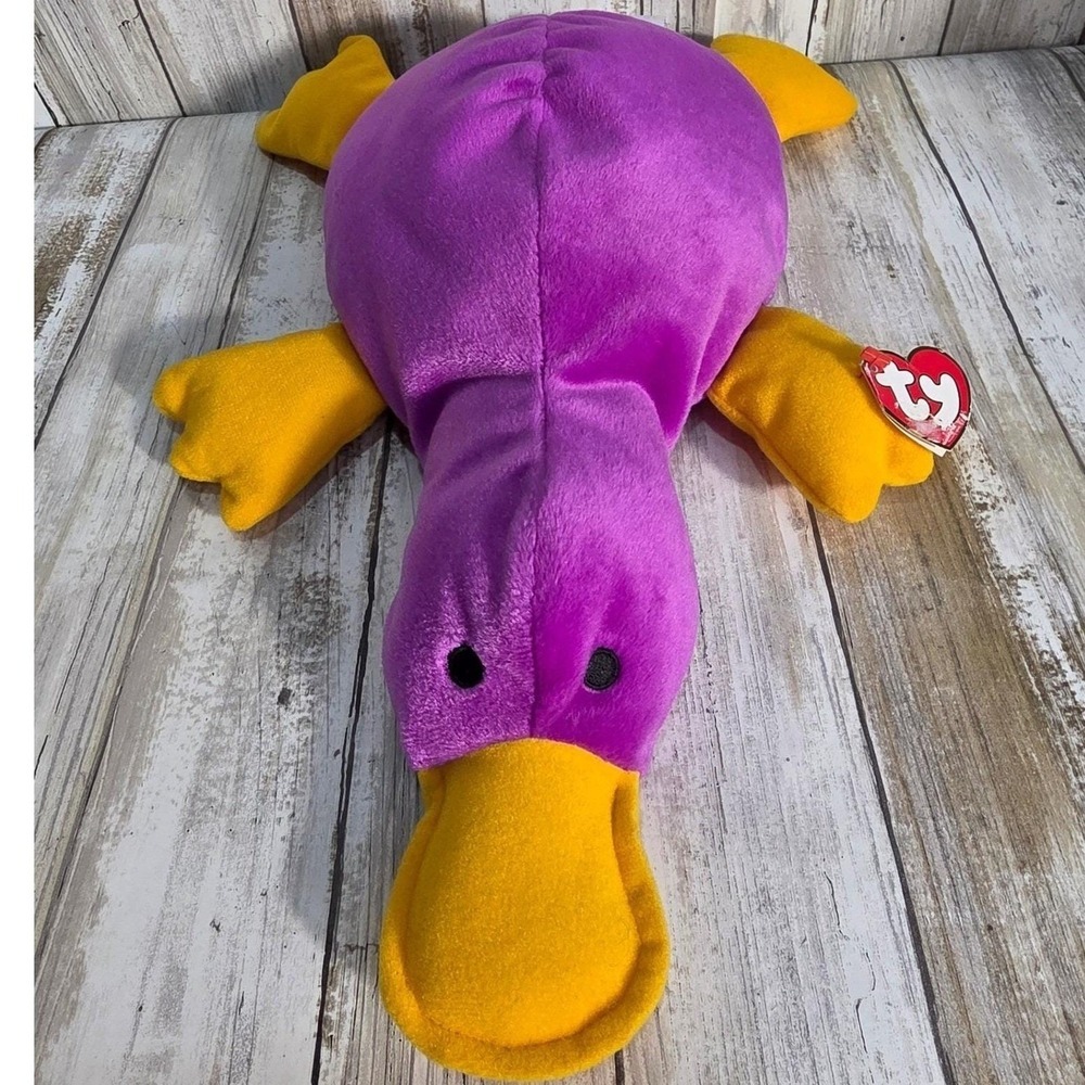 Ty Beanie Buddy Patti the Platypus 1998 Vintage Purple Yellow Large Plush 16 '